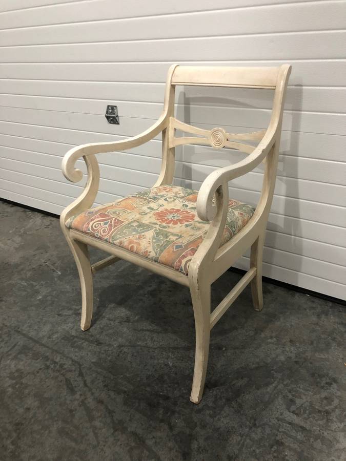 Off White Wooden Accent Chair With Fabric Seat And Arms Creative Bargains