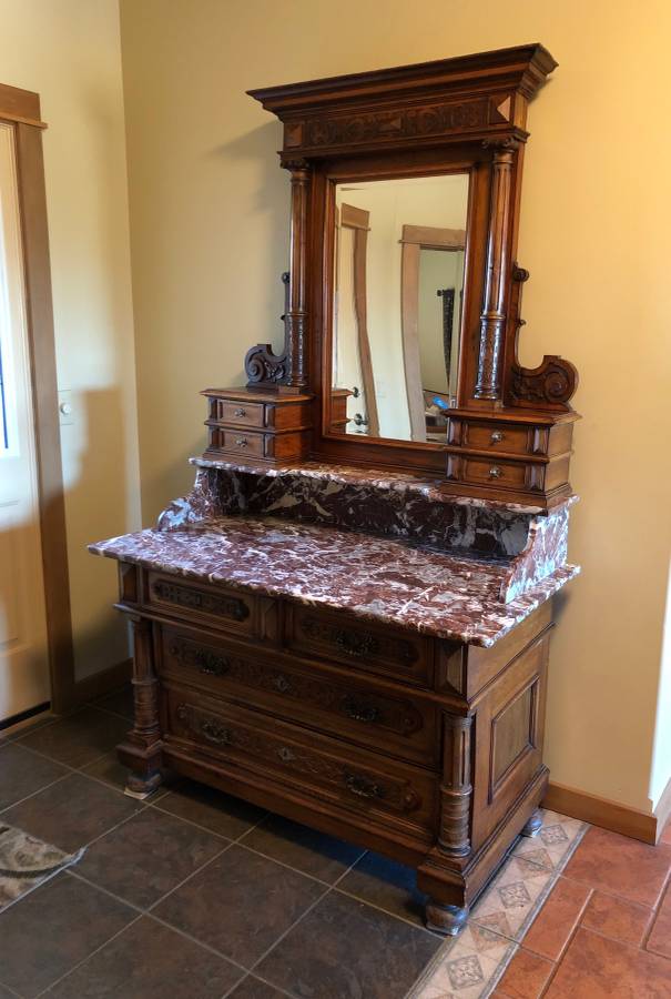 Antique Solid Wood Marble Top Dresser, Wooden Antique Dresser With Mirror