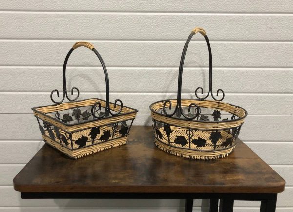 Matching Bronze Metal and Wicker Decor Baskets with Leaf Design ($10