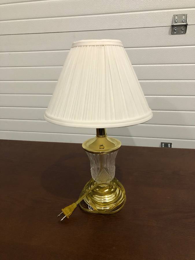 Small Brass and Crystal Lamp with Cream Pleated Shade – Creative