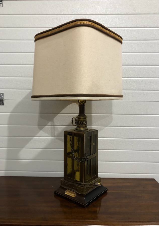 Large Antique Brass Wood And Glass, Large Antique Brass Table Lamps