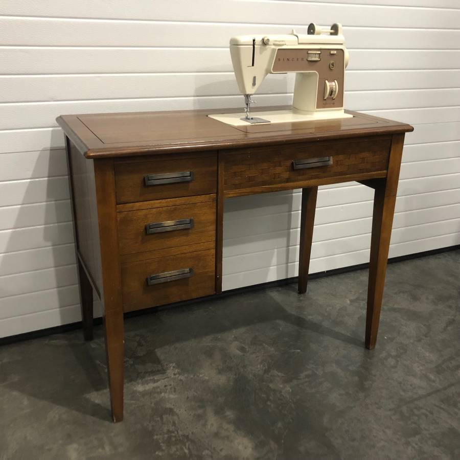 REDUCED!! Solid Wood Mid-Century 2-Drawer Sewing Cabinet with Singer Sewing  Machine – Creative Bargains