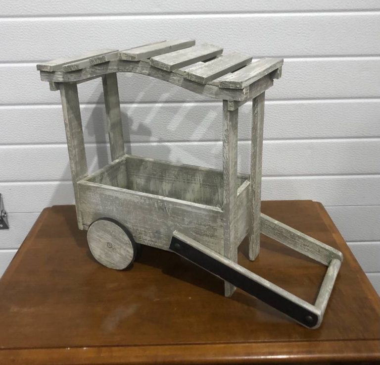 Rustic Wooden Decor Cart with Slatted Roof – Creative Bargains