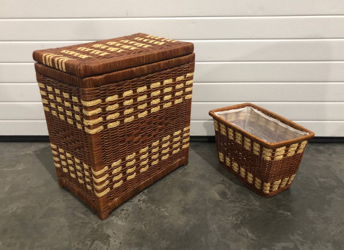 Small 2-Toned Wicker Hamper with Line and Matching Basket ($20 for the set)  – Creative Bargains