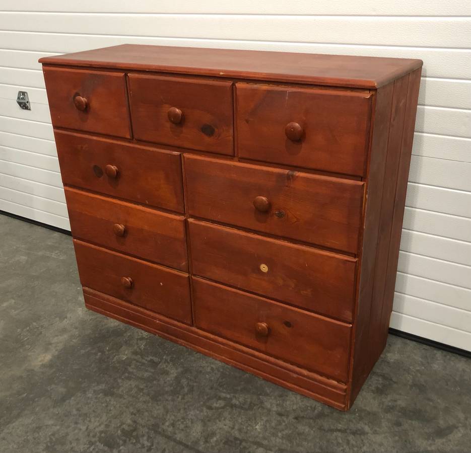 9 Drawer Wooden Dresser With Cherry, Large Wooden Dresser Knobs