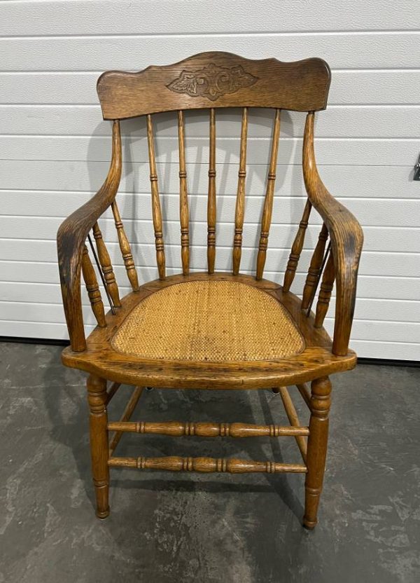 Antique Solid Wood Spindle Captain’s Chair with Steel Side Posts