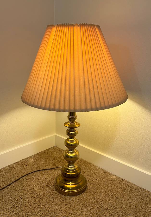 Antique Brass Table Lamp with Beige Pleated Shade – Creative Bargains