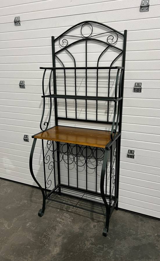 Forest Green 4Tier Metal Baker’s Rack with Wooden Shelf and BuiltIn