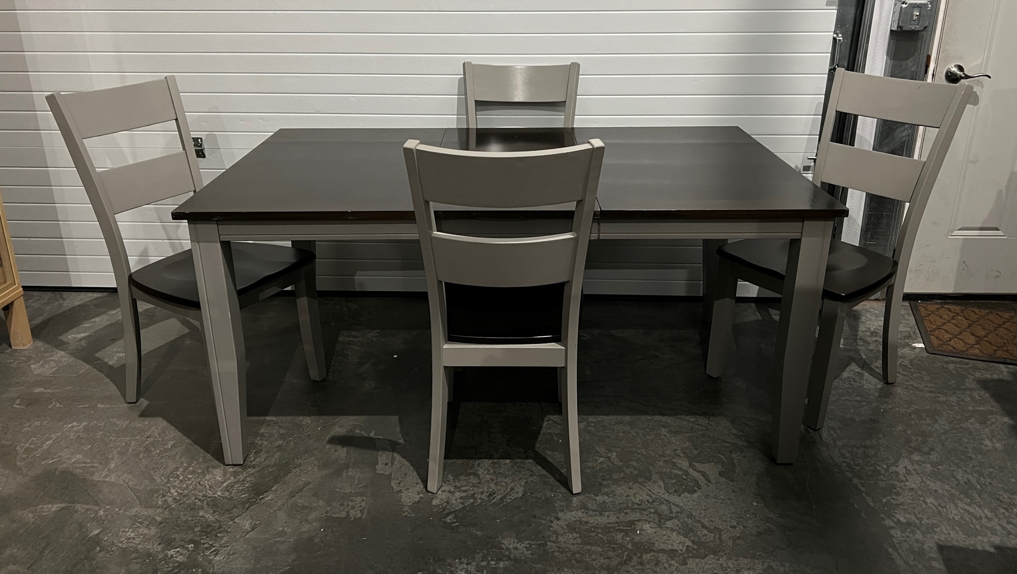 Modern Espresso and Light Gray Solid Wood Dining Table with Leaf and 4 High Back Chairs