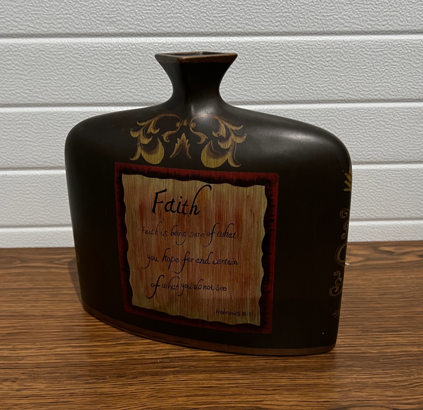 Faith / Hebrews 11:1 Dark Brown Decor Vase