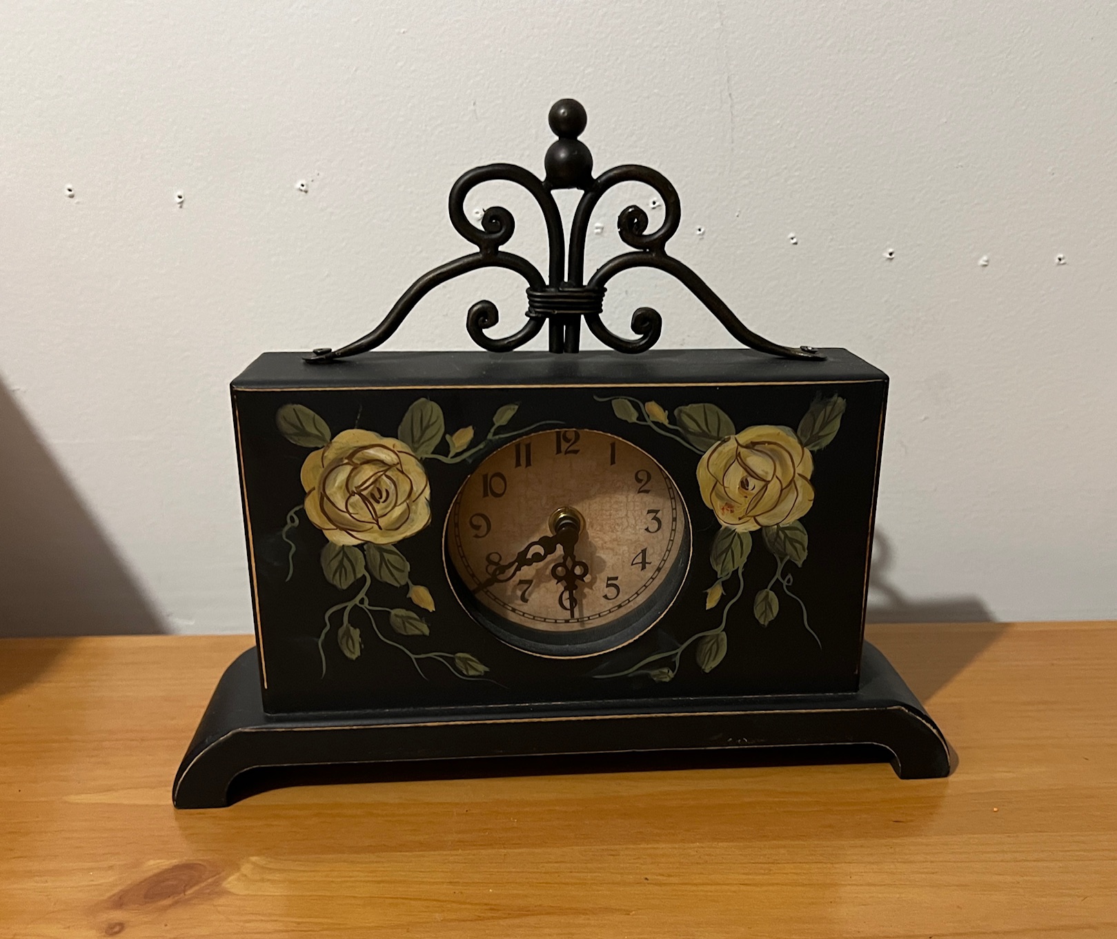 Black Antique Style Shelf Clock with Floral Design Creative Bargains
