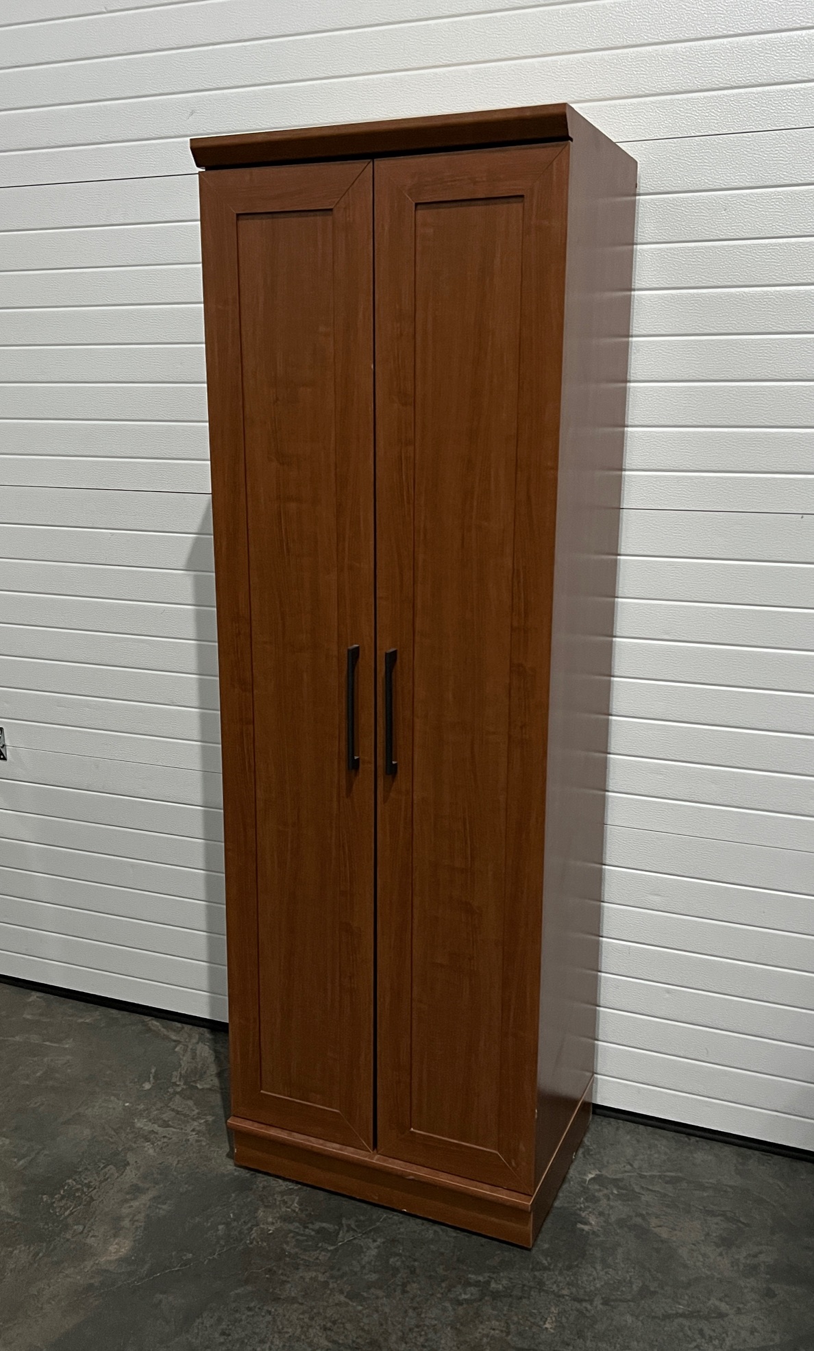 LIKE NEW Tall Brown Pressboard with Shelves and Top Edging Creative Bargains