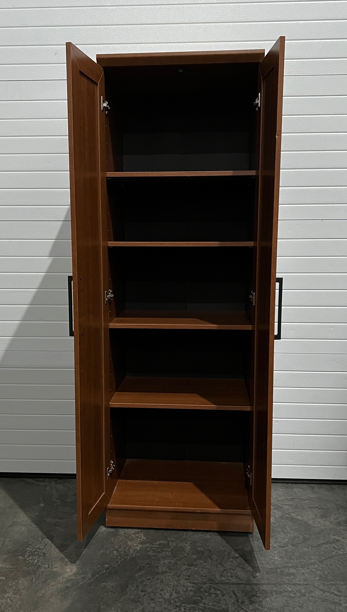 LIKE NEW Tall Brown Pressboard with Shelves and Top Edging Creative Bargains