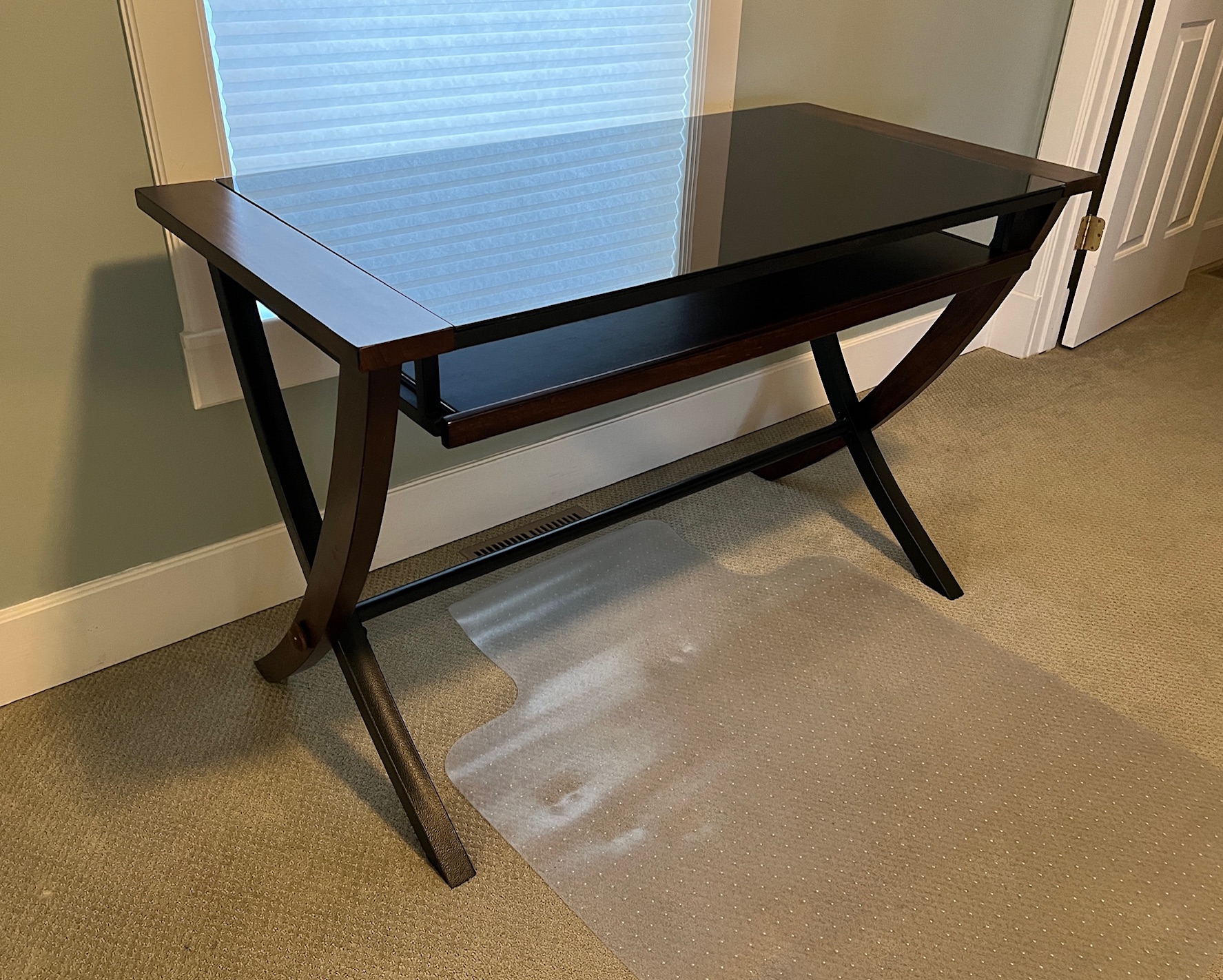 LIKE NEW Modern Black and Brown Wood and Glass Top Computer Desk with