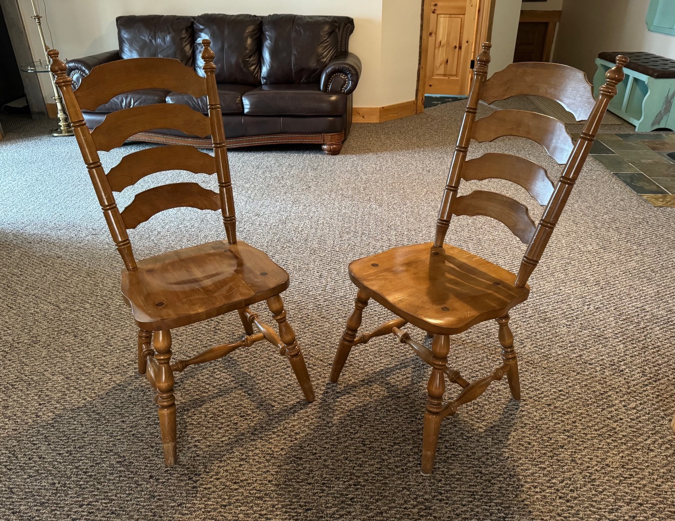 Antique Solid Wood High Back Ladder Back Dining Chairs with Contour