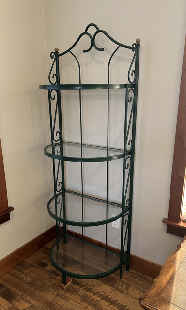 Green Bakers Rack Tall 4-Tier Forest Green Steel Baker’s Rack with Curved Glass Shelves ...